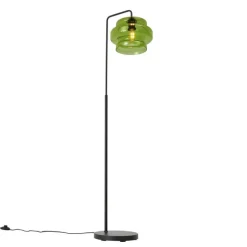 Retro vloerlamp zwart met groen glas - Denise