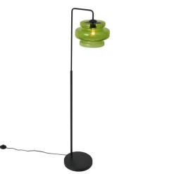 Retro vloerlamp zwart met groen glas - Denise