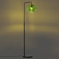 Retro vloerlamp zwart met groen glas - Denise