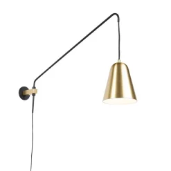 Retro wandlamp goud/messing met kap - Demi