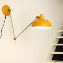 Retro wandlamp staal geel met brons - Milou