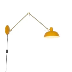 Retro wandlamp staal geel met brons - Milou