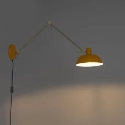 Retro wandlamp staal geel met brons - Milou