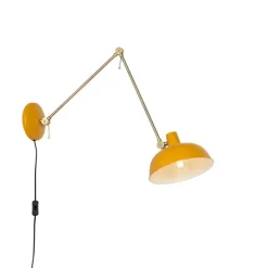 Retro wandlamp staal geel met brons - Milou