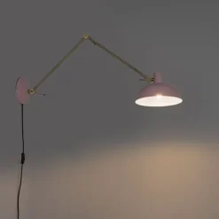Retro wandlamp staal roze met brons - Milou