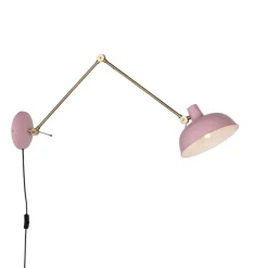 Retro wandlamp staal roze met brons - Milou