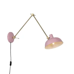 Retro wandlamp staal roze met brons - Milou
