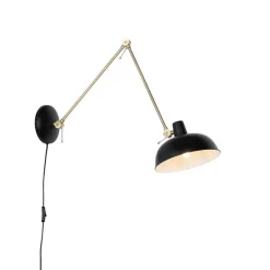 Retro wandlamp zwart met brons - Milou