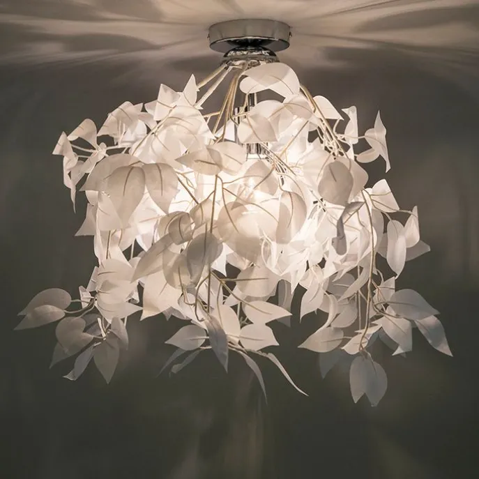 Romantische plafondlamp wit met blaadjes - Feder