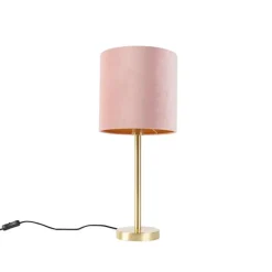 Romantische tafellamp messing met roze kap 25 cm - Simplo