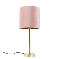 Romantische tafellamp messing met roze kap 25 cm - Simplo