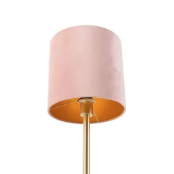 Romantische tafellamp messing met roze kap 25 cm - Simplo