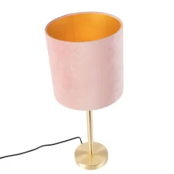 Romantische tafellamp messing met roze kap 25 cm - Simplo