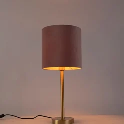 Romantische tafellamp messing met roze kap 25 cm - Simplo