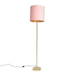 Romantische vloerlamp messing met roze kap 40 cm - Simplo