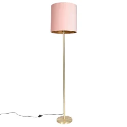 Romantische vloerlamp messing met roze kap 40 cm - Simplo