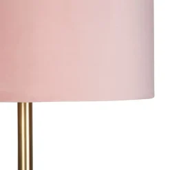 Romantische vloerlamp messing met roze kap 40 cm - Simplo