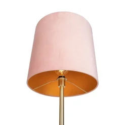 Romantische vloerlamp messing met roze kap 40 cm - Simplo