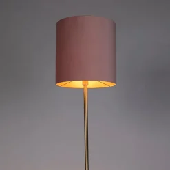 Romantische vloerlamp messing met roze kap 40 cm - Simplo