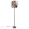 Romantische vloerlamp zwart met bloemen kap 40 cm - Simplo