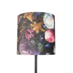 Romantische vloerlamp zwart met bloemen kap 40 cm - Simplo