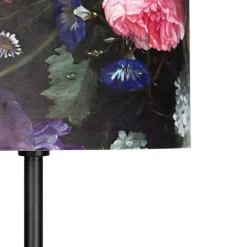 Romantische vloerlamp zwart met bloemen kap 40 cm - Simplo