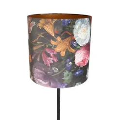 Romantische vloerlamp zwart met bloemen kap 40 cm - Simplo