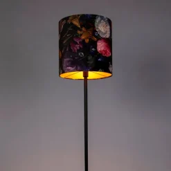 Romantische vloerlamp zwart met bloemen kap 40 cm - Simplo