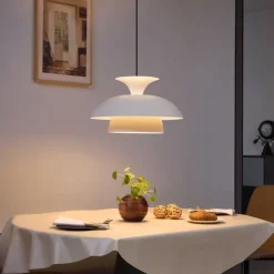 Scandinavische hanglamp beige met witte binnenkant - Titus