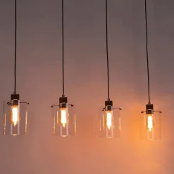 Scandinavische hanglamp brons met glas 4-lichts - Dome