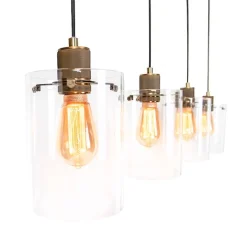 Scandinavische hanglamp brons met glas 4-lichts - Dome