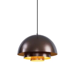 Scandinavische hanglamp donkerbrons met gouden binnenkant - Loes