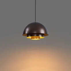 Scandinavische hanglamp donkerbrons met gouden binnenkant - Loes