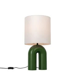 Scandinavische tafellamp groen met linnen kap wit - Lotti