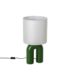 Scandinavische tafellamp groen met linnen kap wit - Lotti