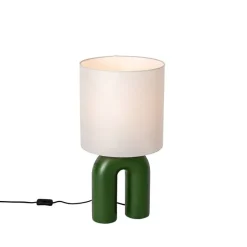 Scandinavische tafellamp groen met linnen kap wit - Lotti