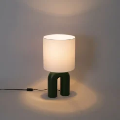 Scandinavische tafellamp groen met linnen kap wit - Lotti