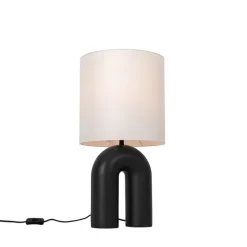 Scandinavische tafellamp zwart met linnen kap wit - Lotti