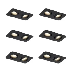 Set van 6 Afgeronde inbouwspot zwart GU10 50mm draai- en kantelbaar IP44 2-lichts - Alberto