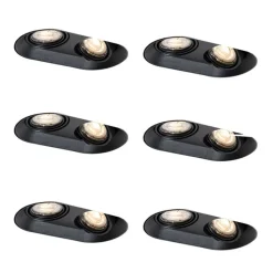 Set van 6 Afgeronde inbouwspot zwart GU10 50mm 2-lichts - Hubs