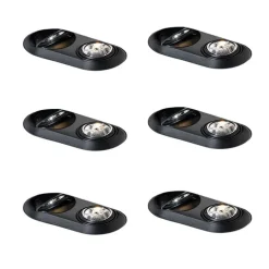 Set van 6 Afgeronde inbouwspot zwart GU10 70mm 2-lichts - Hubs