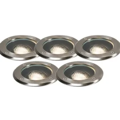 Set van 5 buiten grondspots RVS IP65 - Delux