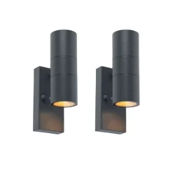 Set van 2 buiten wandlamp donkergrijs 2-lichts schemersensor - Duo