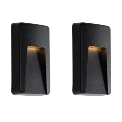 Set van 2 buiten wandlampen zwart rechthoekig incl. LED IP65 - Gem