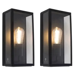 Set van 2 buiten wandlampen zwart IP44 met glas - Rotterdam