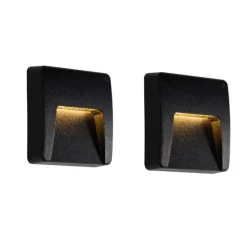 Set van 2 buiten wandlampen zwart vierkant incl. LED IP65 - Gem