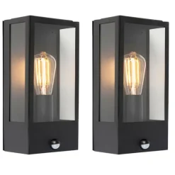 Set van 2 buiten wandlampen zwart met bewegingsmelder - Rotterdam