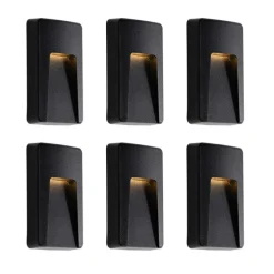 Set van 6 buiten wandlampen zwart rechthoekig incl. LED IP65 - Gem