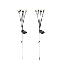 Set van 2 buitenlampen zwart incl. LED met solar en grondpin - Fire Fly
