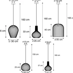 Set van 5 design hanglampen zwart en goud - Wires